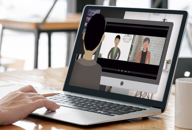 A laptop screen showing a screenshot of HRdownloads' immersive training.